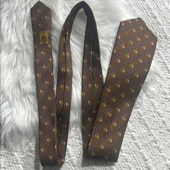 Gucci Hunting Horns Brown Patterned Men's Tie 3.5” W Stripe - Picture 10 of 12
